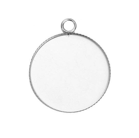 10 Stainless Steel Round Circle CABOCHON SETTING Bezel Frame Charm Pendants, Silver (fits 25mm cabs), chs2722