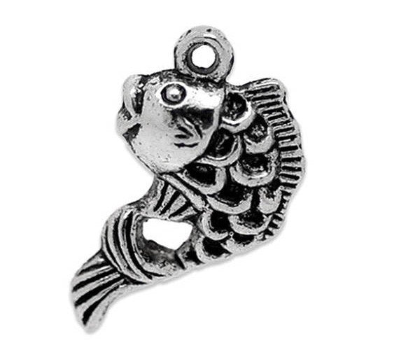 10 - Antique Silver KOI FISH Carp Charm Pendants  chs0774