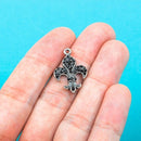 4  Fleur-De-Lis Charm Pendants, Silver Tone Metal with Black Rhinestone Crystals,  24x16mm, chs0249