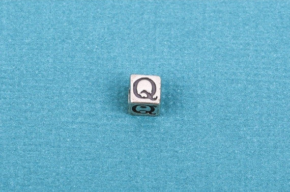 Alphabet LETTER Q Sterling Silver Alphabet Block Bead, Square Cube, 5.5mm, pms0293