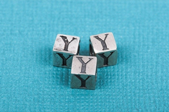 Alphabet LETTER Y Sterling Silver Alphabet Block Bead, Square Cube, 5.5mm, pms0301