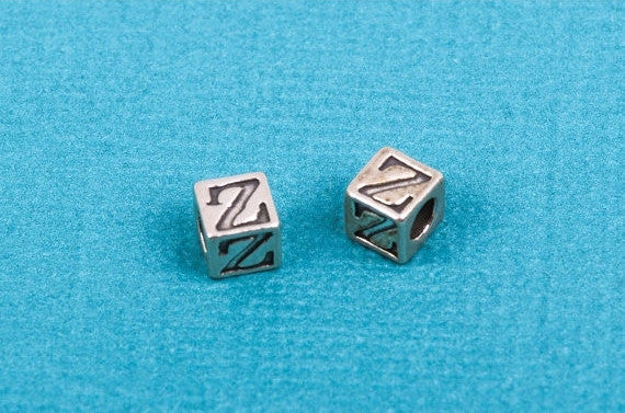 Alphabet LETTER Z Sterling Silver Alphabet Block Bead, Square Cube, 5.5mm, pms0302