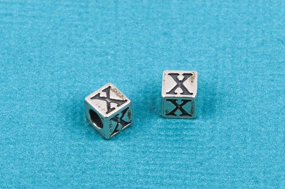 Alphabet LETTER X Sterling Silver Alphabet Block Bead, Square Cube, 5.5mm, pms0300