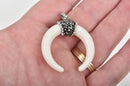 WHITE Double Horn Pendant, Crescent Horn, White Horns, Pavé Pendant, Upside Down Moon, 38mm (1-1/2") cho0154