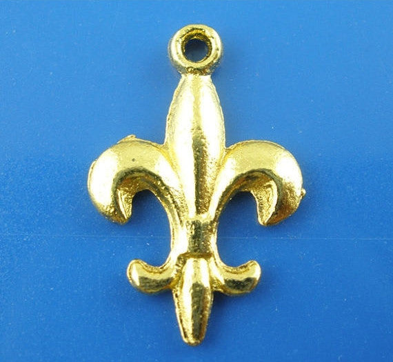 10 Gold Plated Fleur-De-Lis Charms Pendants 18x12mm chg0066