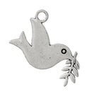 5 Large Antique Silver Tone PEACE DOVE Bird with Olive Branch Double Sided Charm Pendants chs1587