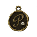 4 pcs Letter P Monogram Wax Seal Bronze Charm Tags, with crystal rhinestone, 3/8"  chb0343