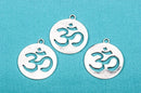 5 Silver OM Yoga Symbol Meditation Charm Pendants, 1" diameter chs1794