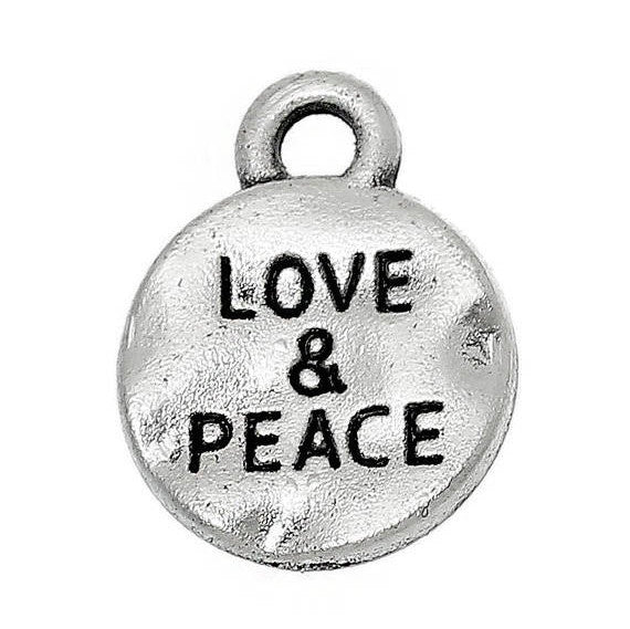 10 Silver LOVE & PEACE Charms Pendants, stamped words, stamped messages, hammered metal, chs1914