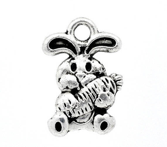 6 Silver Tone EASTER BUNNY Rabbit Charms Pendant Findings 15x10mm. chs0814