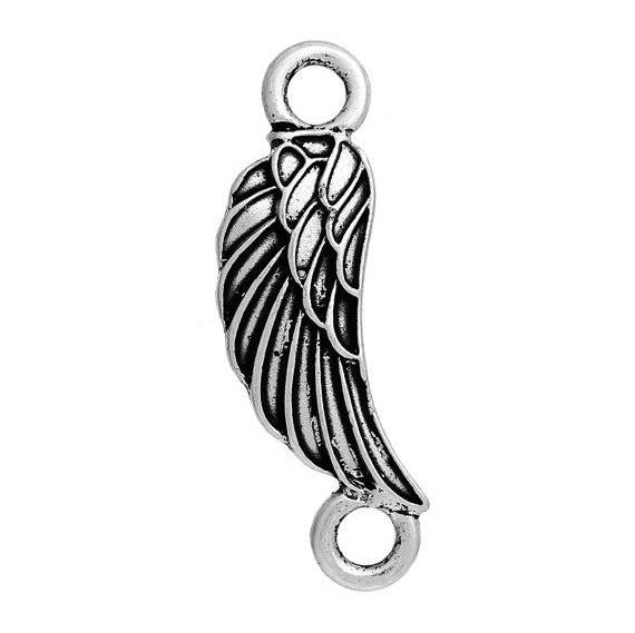 10 FEATHER Bracelet Connector Links, SILVER oxidized metal charms, bracelet charms, 30x10mm, chs2688