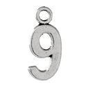 6 Silver Plated Number 9 (nine) Charms, 15mm tall, about 5/8" chs2289