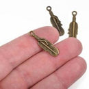 10 Bronze FEATHER Charms, Bronze oxidized metal charms, Bronze feather pendants, 27x8mm, 1-1/8" long chb0518
