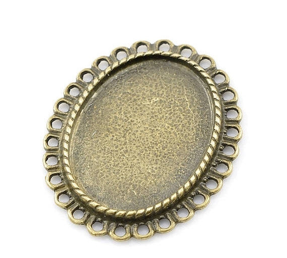 5 Antique Bronze Metal Oval Cabochon Frame Settings, 34x28mm  chb0280