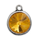 2 Golden Citrine Rivoli Charms, Crystal Glass in Silver Bezel, 21x17mm, chs2689