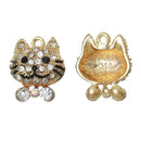 2 Gold CAT Charm Pendants, enamel and rhinestone crystals, kitty cat charm, kitten charm, chg0280