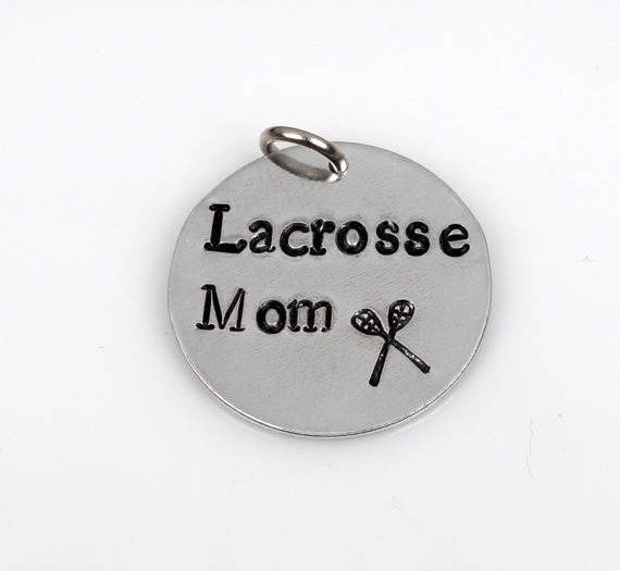 LACROSSE MOM Hand Stamped Disc Charm Pendant, Lax charms, 3/4" diameter