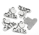 10 " I LOVE Cats " Silver Tone Metal Charms . Chs0796
