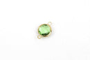 1 Round Circle Gold Brass Connector Link Charm, faceted Periwinkle PERIDOT GREEN Glass, 16x10mm, 5/8" long August Birthstone, chg0248