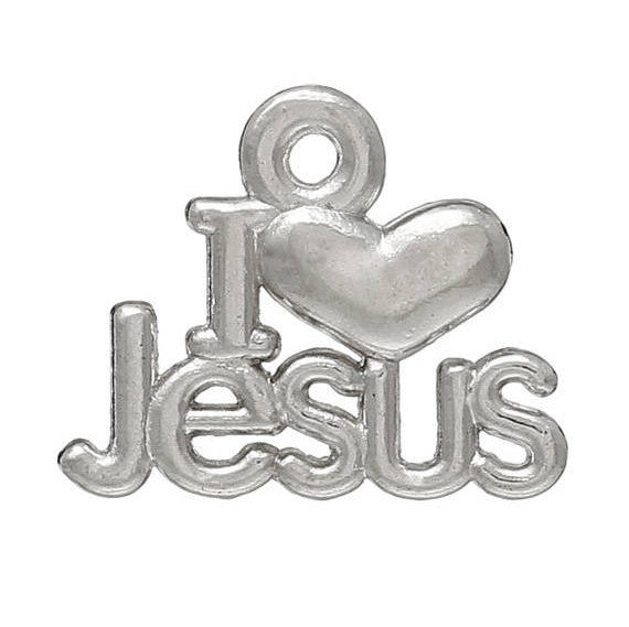 10 Silver Tone I LOVE Jesus Charms Pendants chs1168