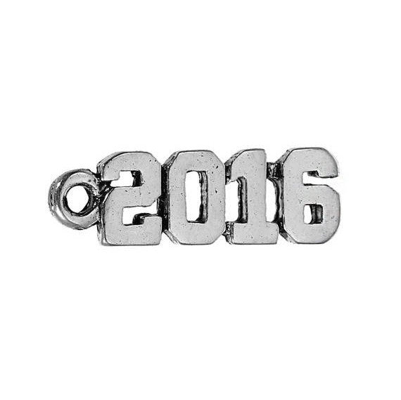 10 Antique Silver 2016 Graduation Charm Pendants, Varsity font, 2016 graduation charm,  chs2244