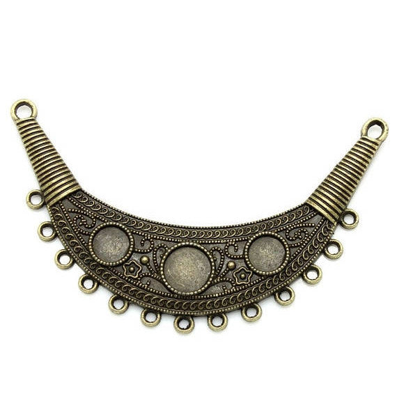 1 LARGE Bronze Metal CRESCENT Bib Pendant . chb0212