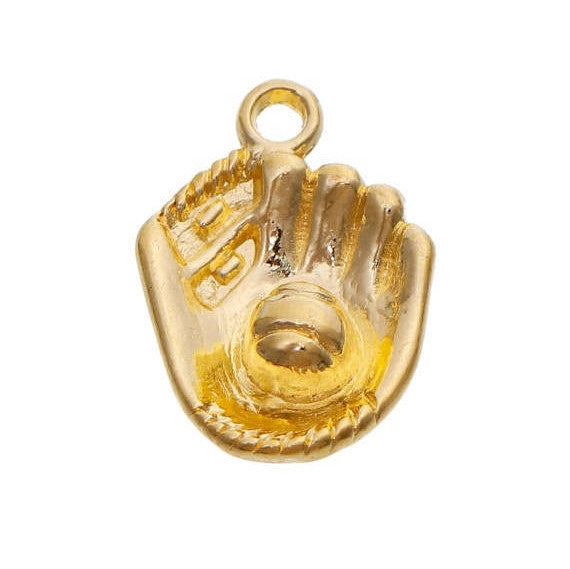 6 Gold Plated Baseball Glove Charms, 21x15mm, chs2885a
