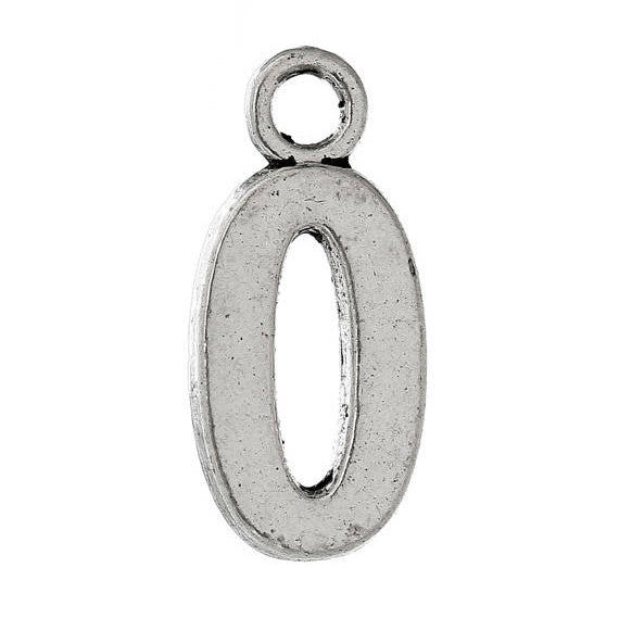6 Silver Plated Number 0 (zero) Charms, 15mm tall, about 5/8" chs2280