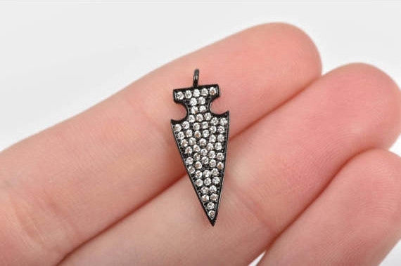 BLACK Arrowhead Charm with Clear Rhinestones, Pavé Pendant, 22x8mm (7/8"),  chs2895