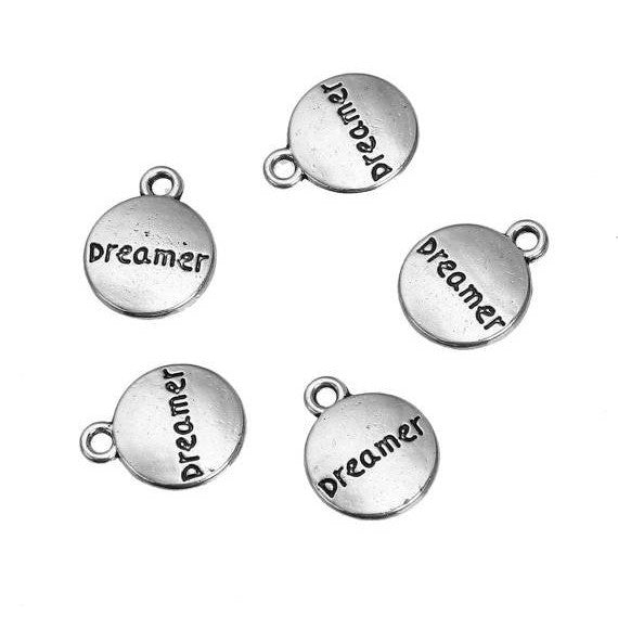 10 Round Circle DREAMER Pewter Charm Pendants, 14x11mm, chs2712