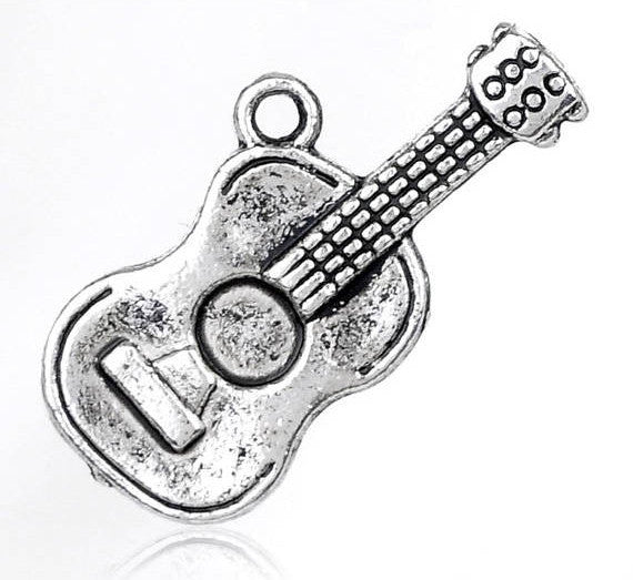 10 Silver Tibetan Style Metal GUITAR Charm Pendants chs0670