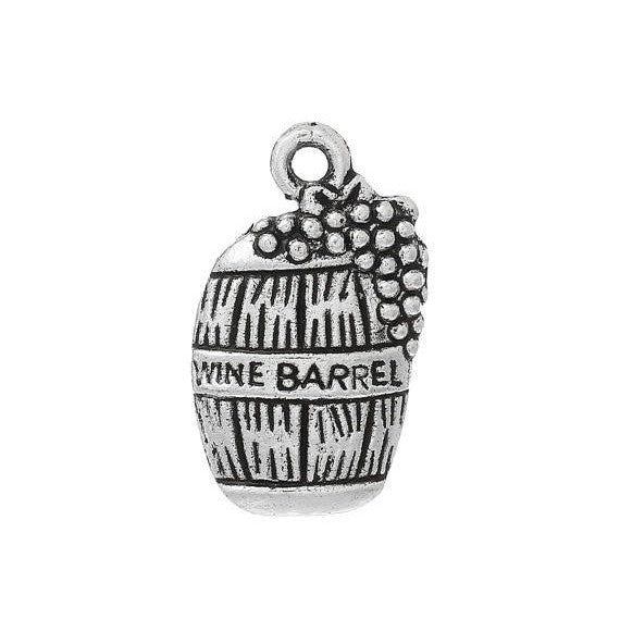 10 Antique Silver WINE BARREL with Grapes Charm Pendants  chs1523