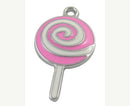 4 Silver Metal Enamel Pink and White LOLLIPOP CANDY Charm Pendants. Che0094