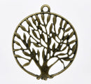 2 Large Antique Bronze Metal TREE of LIFE Circle Pendants. Chb0147