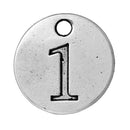 10 Number 1 (one) Antique Silver Carved Circle Disc Charm Pendant .  chs2268