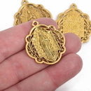 5 Gold Relic Charm Pendants, religious medal coin charms, Gold plated metal, 34x29mm, chg0587