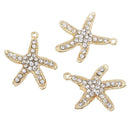 2 Gold Plated STARFISH Charm Pendants with Rhinestones, beach theme, chg0168