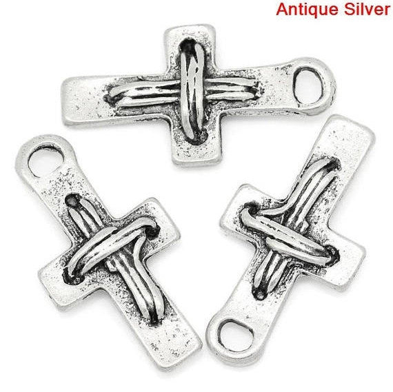 10 Silver Metal RUSTIC CROSS Charm Pendants, 7/8"  chs1731a