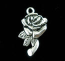6 - Silver Tone Metal Pewter ROSE FLOWER Charm Pendants 17x11mm  . chs0751