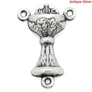 6 Silver Metal ROSARY CENTERPIECE Chalice Communion Cup, Tripiece, Charm Pendants, connector link chs0499a