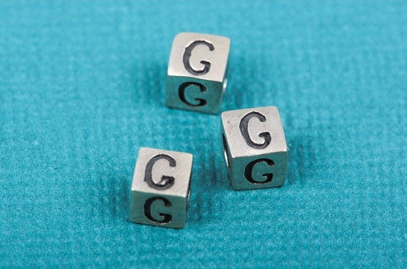 Alphabet LETTER G Sterling Silver Alphabet Block Bead, Square Cube, 4.5mm, pms0311