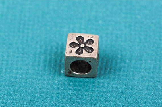 FLOWER Sterling Silver Block Bead, Square Cube, 5.5mm, pms0338