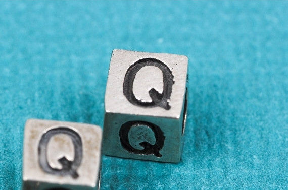 Alphabet LETTER Q Sterling Silver Alphabet Block Bead, Square Cube, 4.5mm, pms0321