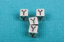Alphabet LETTER Y Sterling Silver Alphabet Block Bead, Square Cube, 4.5mm, pms0328