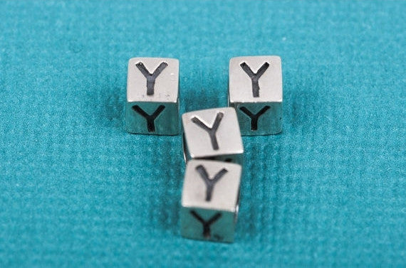 Alphabet LETTER Y Sterling Silver Alphabet Block Bead, Square Cube, 4.5mm, pms0328