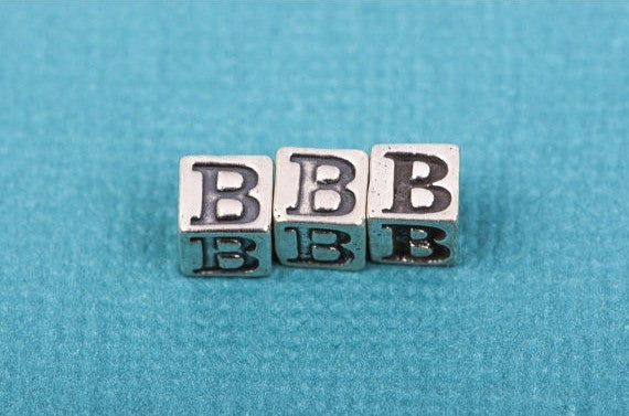 Alphabet LETTER B Sterling Silver Alphabet Block Bead, Square Cube, 4.5mm, pms0344