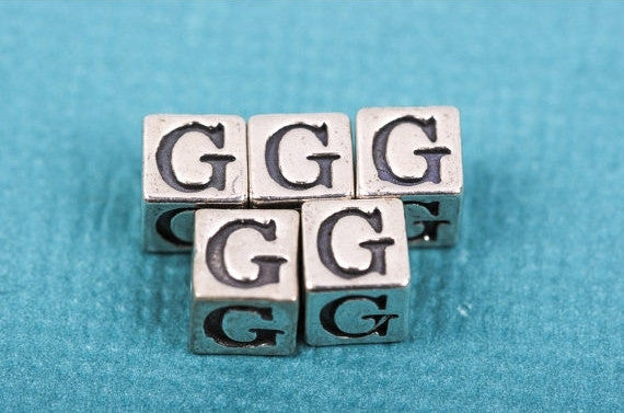 Alphabet LETTER G Sterling Silver Alphabet Block Bead, Square Cube, 4.5mm, pms0347