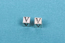 Alphabet LETTER V Sterling Silver Alphabet Block Bead, Square Cube, 4.5mm, pms0355