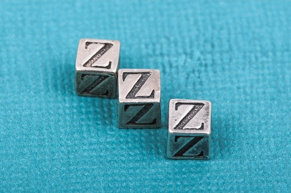 Alphabet LETTER Z Sterling Silver Alphabet Block Bead, Square Cube, 4.5mm, pms0340