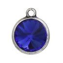2 Dark Sapphire Cobalt Blue Rivoli Charms, Crystal Glass in Silver Bezel, 21x17mm, chs2696